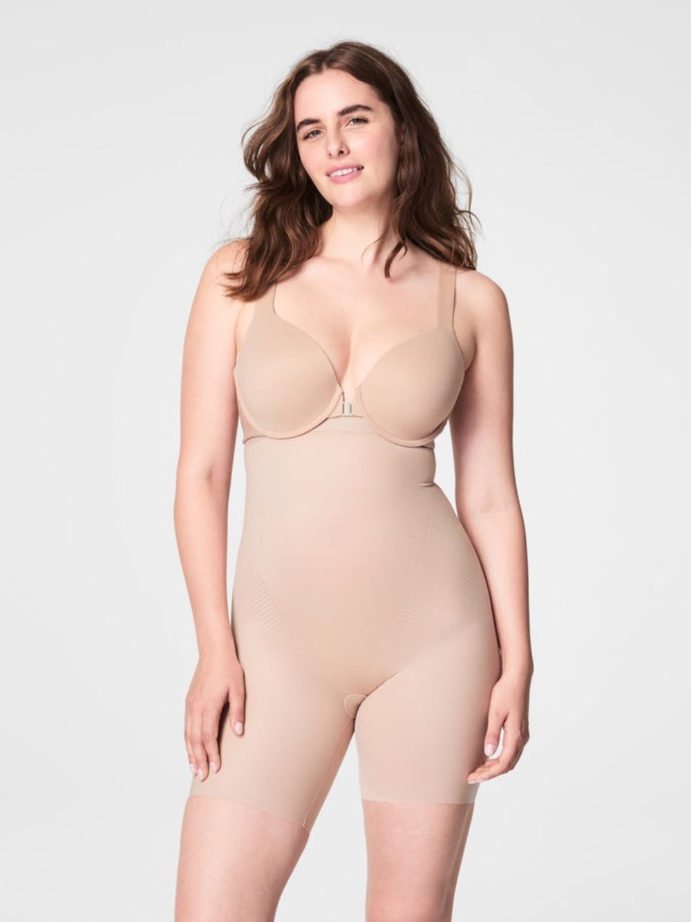 SPANX Thinstincts High Waisted Mid Thigh Short in Champagne Beige Size XS